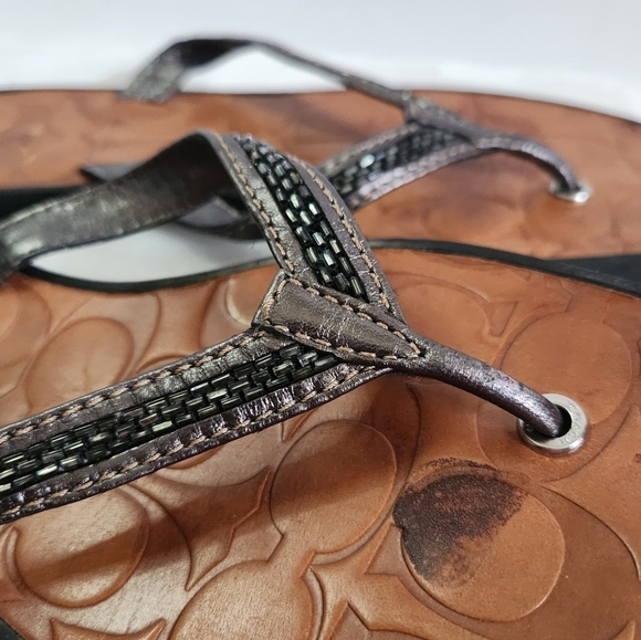 COACH Laurel Leather Silver Gray Bugle Beaded Flip Flop Sandals Size 8 - Picture 9 of 16